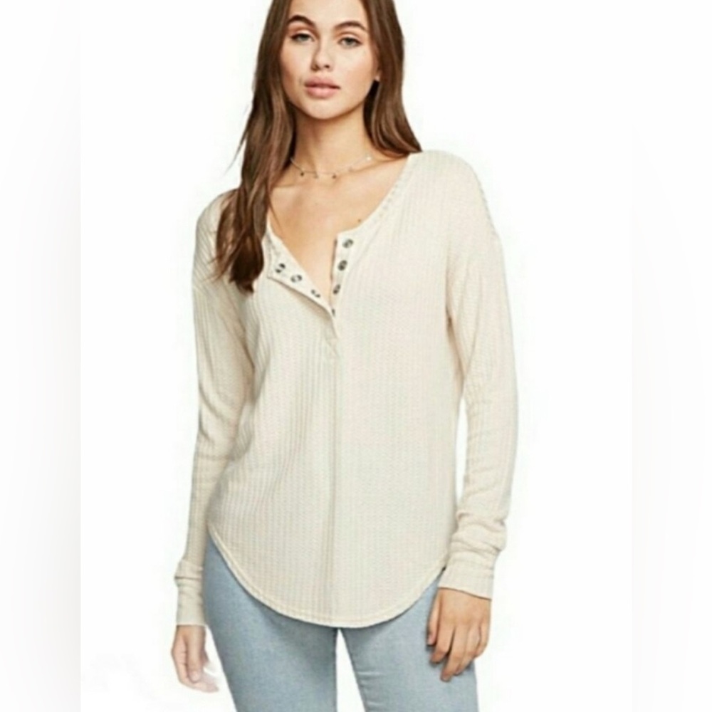 Chaser Ivory Waffle Knit Thermal Henley Shirt - Size M/L